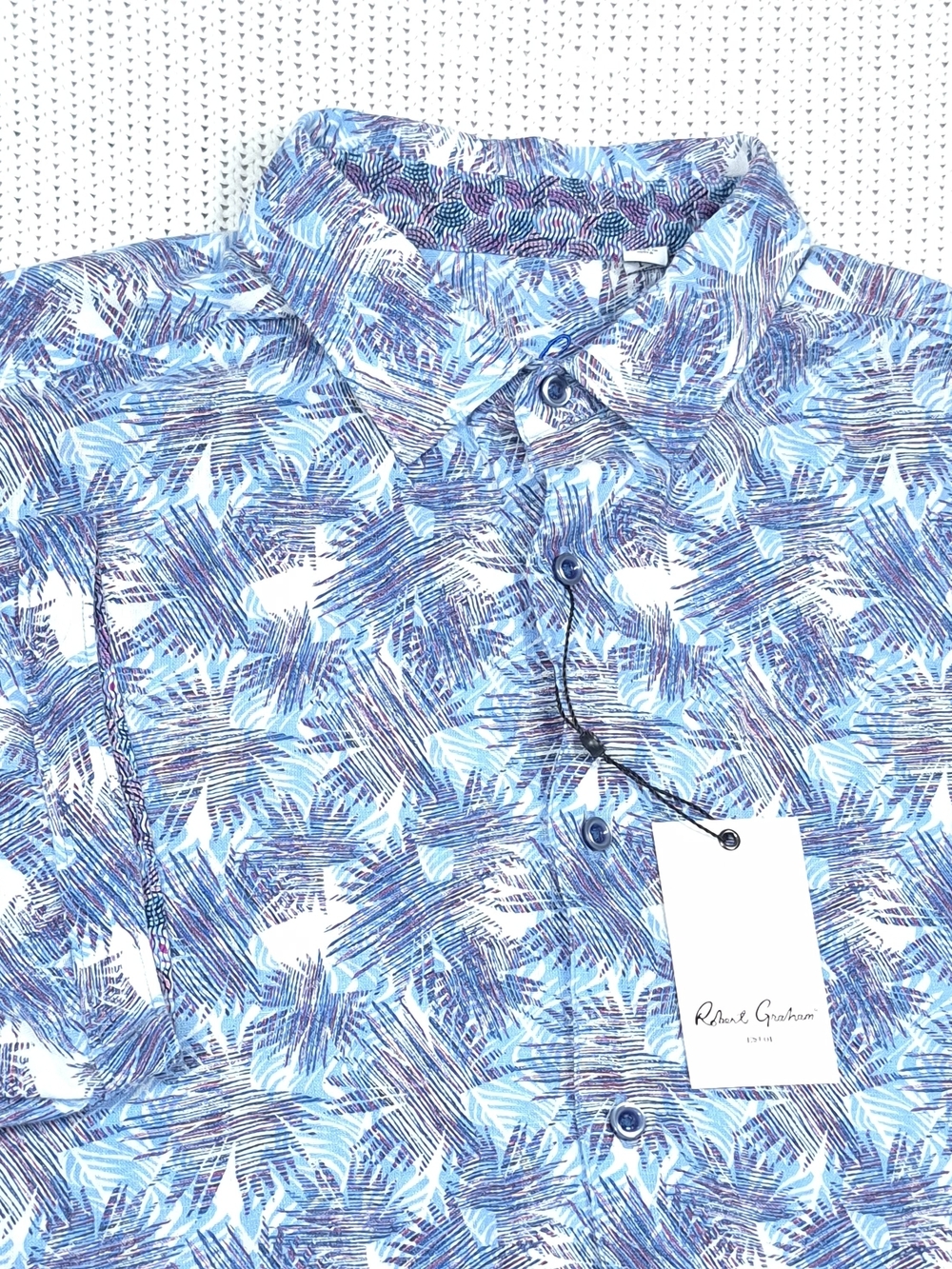 Robert Graham Morrone Linen Blend Short Sleeve Shirt Sz XL Blue Purple